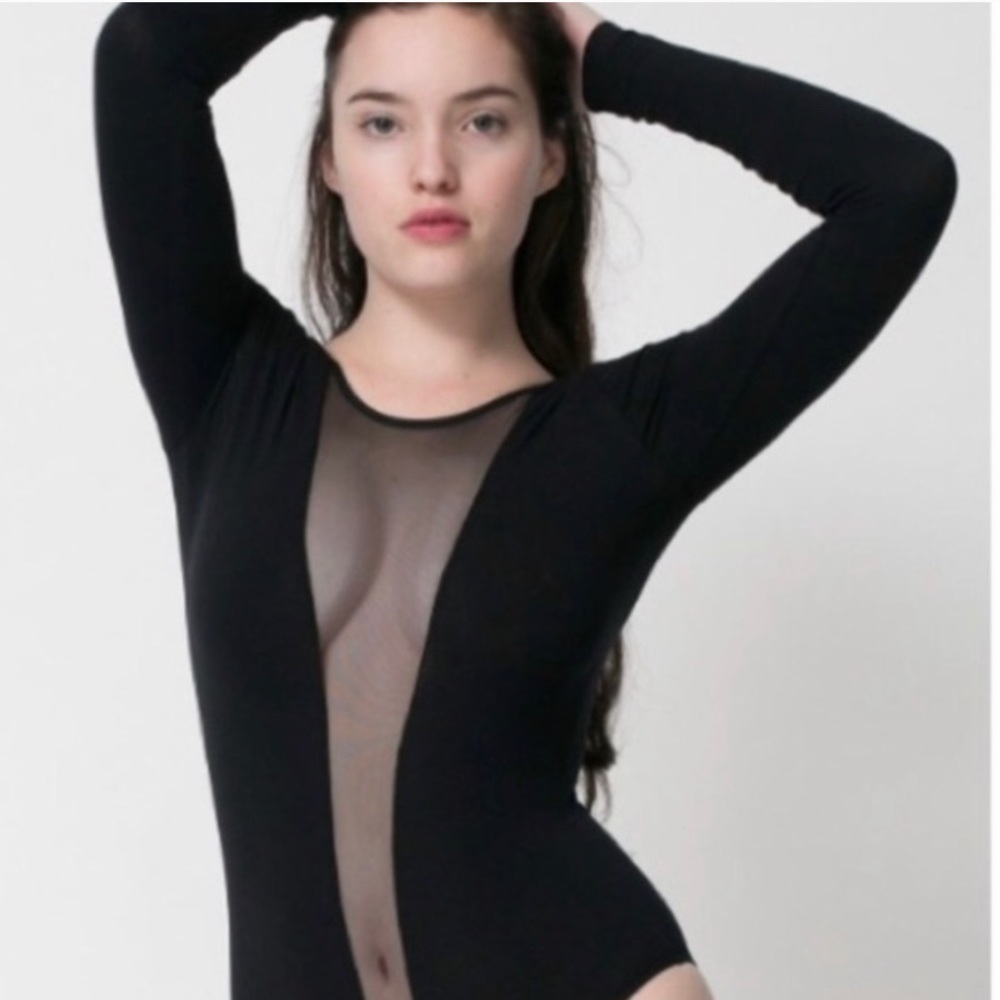 American apparel mesh front deep v bodysuit